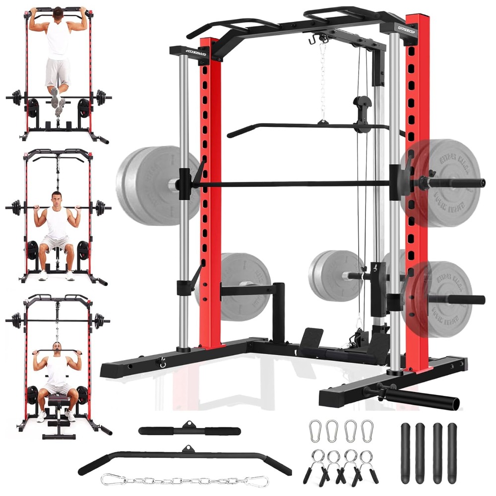 Home Gym Lat Pulldown Machine - All-in-One Smith Machine Power Rack with